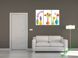 Tranh ghép bộ phòng khách 3 tấm bình hoa Amia 352-03