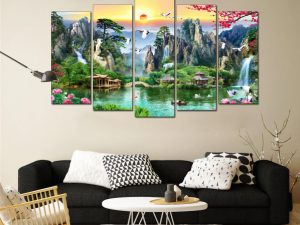 Tranh đẹp AmiA 1442 sơn thủy hữu tình treo phòng khách