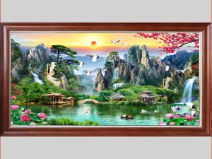 Tranh sơn thủy AmiA 1444 khổ lớn treo phòng khách ý nghĩa